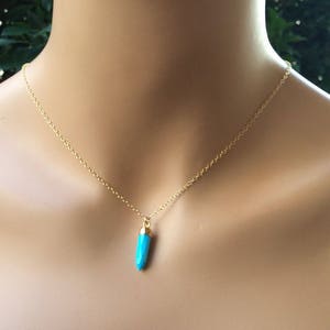 Natural Blue Turquoise Point Necklace – 14k Gold Fill Chain – Sleeping Beauty Gem – December Birthstone – Handmade Minimalist Pendant.