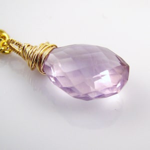 Amethyst Necklace Wrapped, 14k Gold fill, Gemstone Pendant Necklace, tiny light purple gem, lavender stone, February birthday, weddings.
