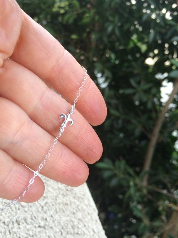 Tiny Flur De Lis Pendant Sterling Silver Necklace Minimalist 