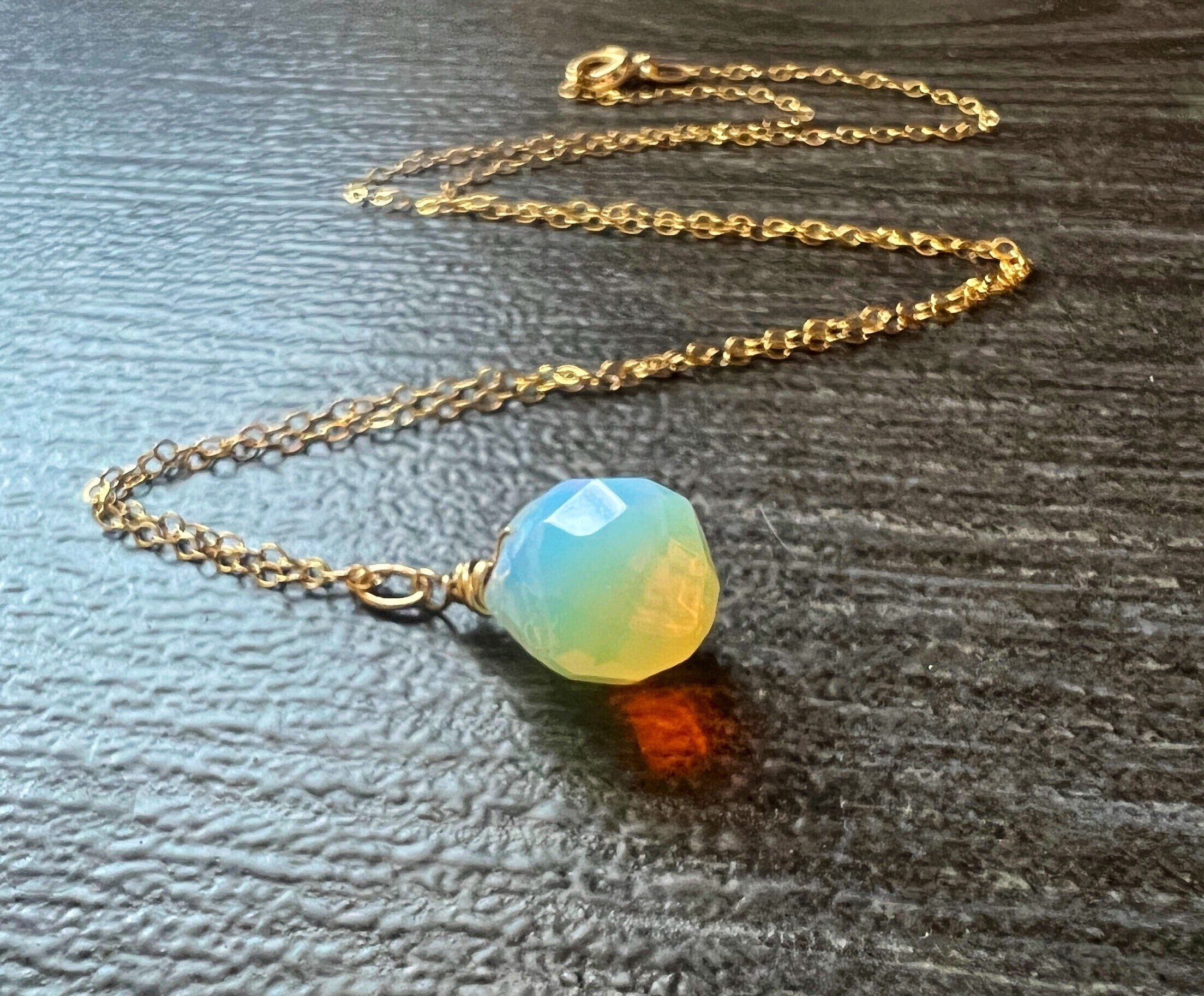 Opaline Moonstone Pendant Necklace: 14k Gold Chain, October