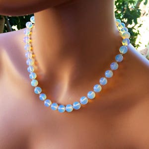 Opaline Moonstone Necklace - Opalite white Gemstone  Opal Jewelry. Beaded necklace.  Gift for woman.