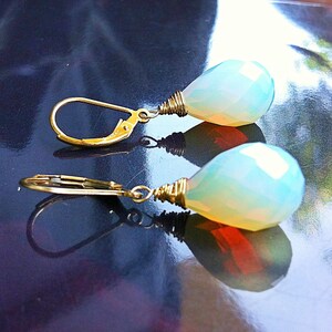 Petite Opaline Moonstone Earrings. Opal dangles. White Opalite drops. 14k Gold fill-Sterling Silver-Rose goldfill-Tarnished Silver image 3