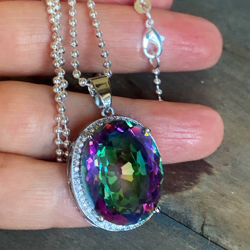 thumbnail image 2 of 1 Inch Vintage Style Mystic Topaz Silver Drop Necklace Pendant – Multicolor Teardrop 2 of 6