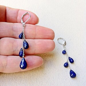 Dark Blue Sapphire stone .925 silver cascade earrings, September birthstone, Virgo jewelry, gemstone earrings. Gold available. image 5