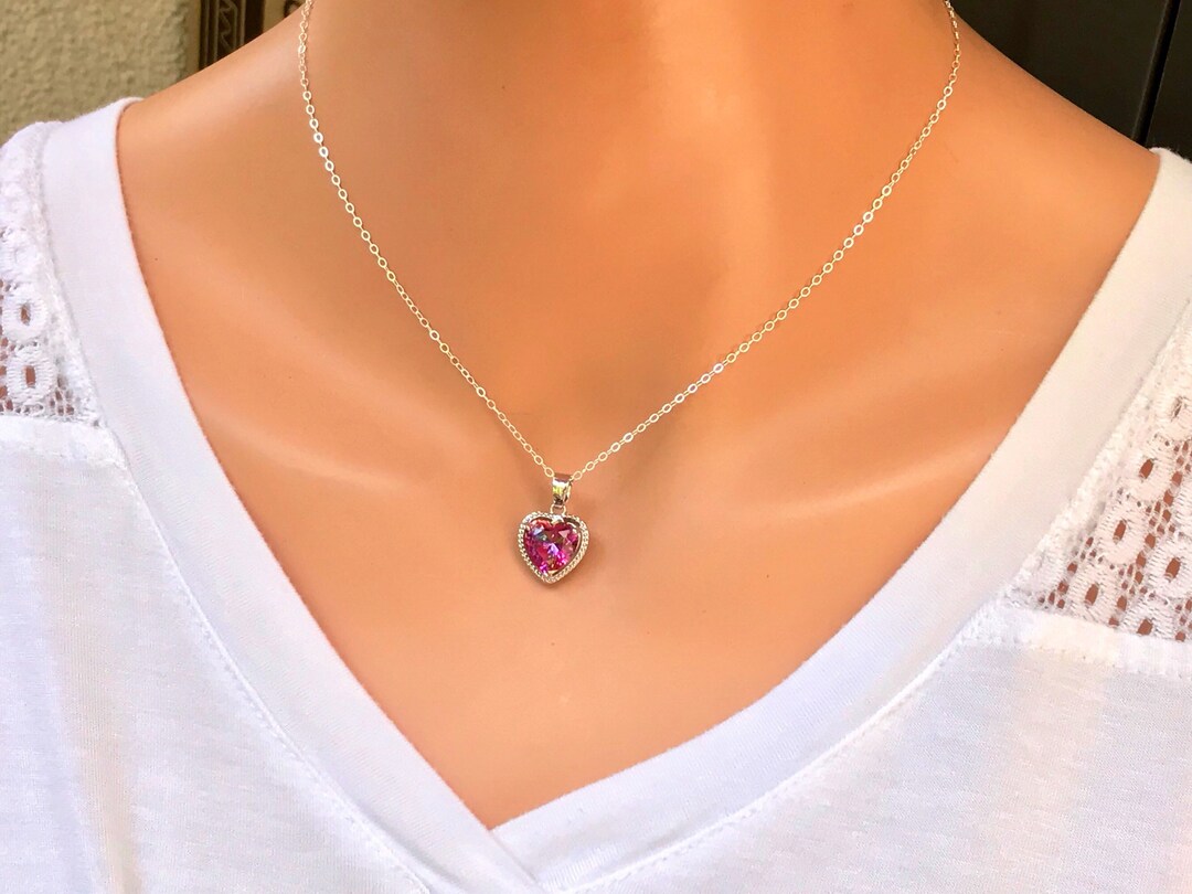 Heart Necklace, Mystic Alexandrite Quartz Pendant, Rainbow