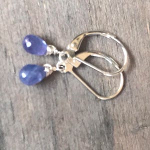 Sale Tiny Periwinkle Tanzanite stone Petite Earrings, natural Purple blue dangle drops, handmade jewelry. image 8