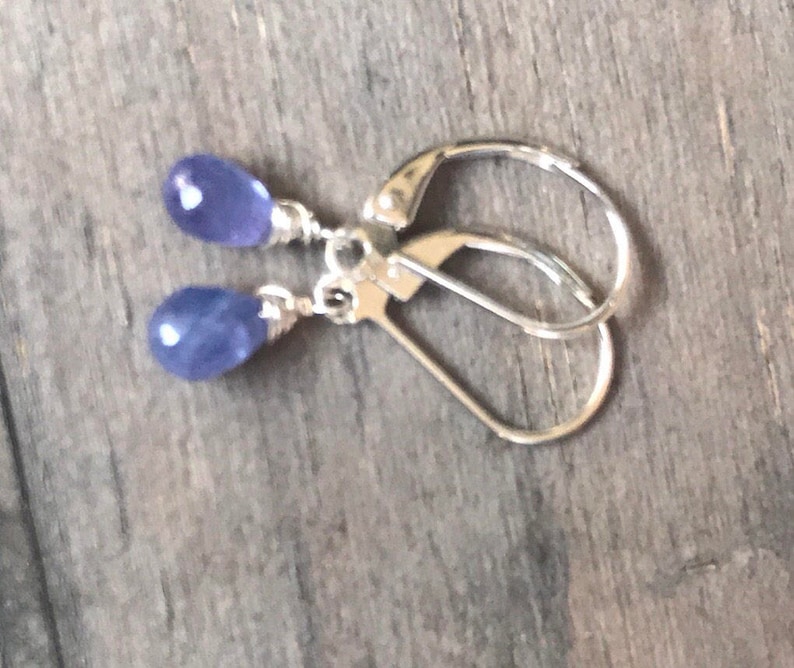 Sale Tiny Periwinkle Tanzanite stone Petite Earrings, natural Purple blue dangle drops, handmade jewelry. image 8