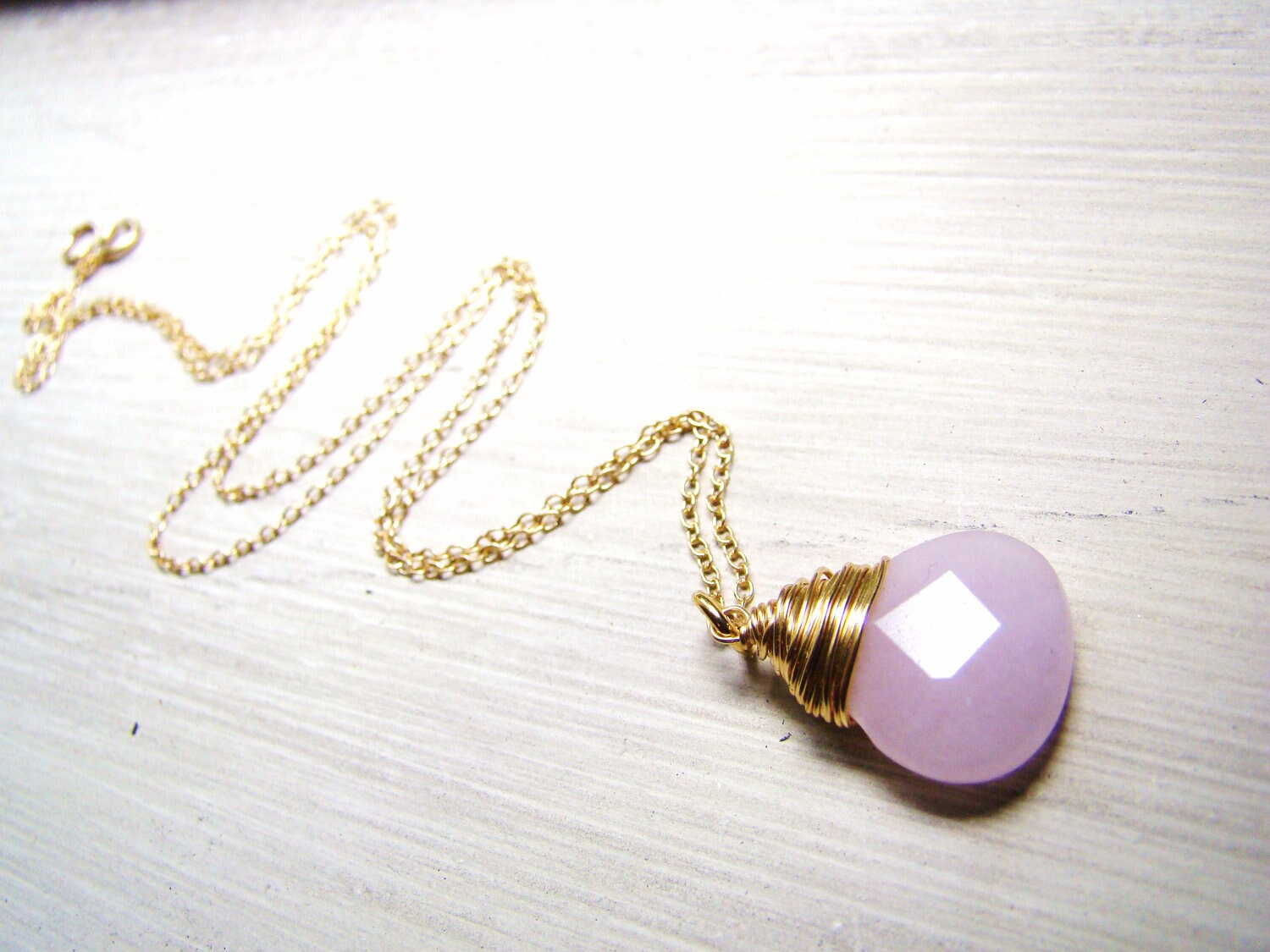 Rose Quartz pendant Necklace. Pale pink teardrop. 14k Gold | Etsy