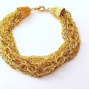 Handmade Gold-Plated Multi-Strand Chain Bracelet: Chunky Statement Jewelry