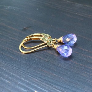 Sale Tiny Periwinkle Tanzanite stone Petite Earrings, natural Purple blue dangle drops, handmade jewelry. image 5