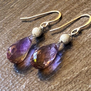 Natural Ametrine drops dangle  earrings, sterling silver, Purple yellow teardrop earrings.  Gemstone jewelry.