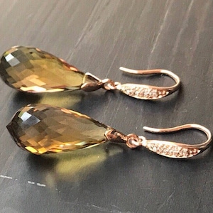 Natural Ametrine Pave Earrings, Yellow Purple Stones, Rose Gold Vermeil, Gemstone Dangles, Elegant Jewelry, Birthday, Anniversary Gift.