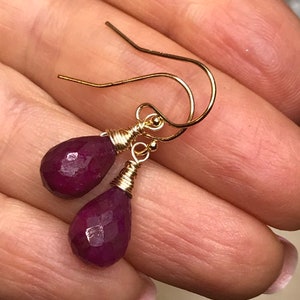 Indian Ruby Earrings. Red dangles. Rubies. Gold or Silver. Petite drops. Gemstone jewelry. July birthstone image 7