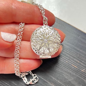 Handmade Sterling Silver Plated Locket Necklace: Vintage Filigree Photo Pendant