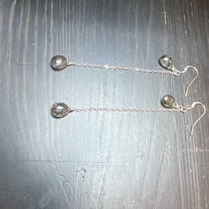 Black tourmalated Quartz earrings. Rutile dangles, long sterling silver. Natural gemstone drops. image 7