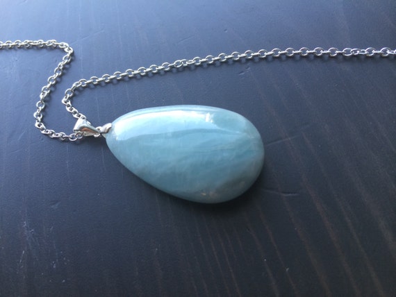Sky Bue Aquamarine Stone Pendant Sterling Silver Necklace. Big