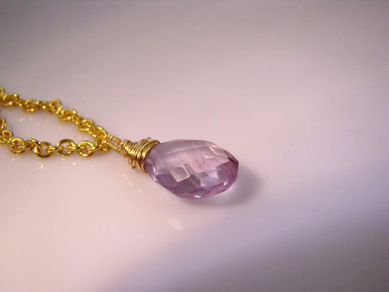 Amethyst Necklace Wrapped in Gold Gemstone Pendant Necklace