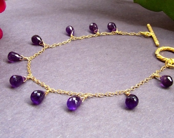 Sale Purple Amethyst gemstone gold Bracelet.  Natural Amethyst jewelry. February birthstone