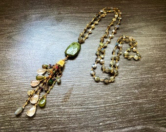 Long Labradorite, Diopside, rutile Quartz, Sapphire, Topaz necklace mala tassel, one of a kind, gemstone yoga jewelry, .