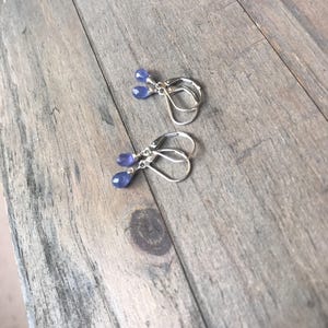 Sale Tiny Periwinkle Tanzanite stone Petite Earrings, natural Purple blue dangle drops, handmade jewelry. image 9