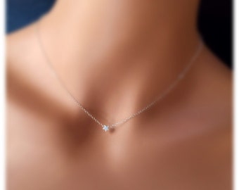 Tiny star charm, sterling silver pendant, choker necklace, small jewelry, dainty chain, delicate, minimalist