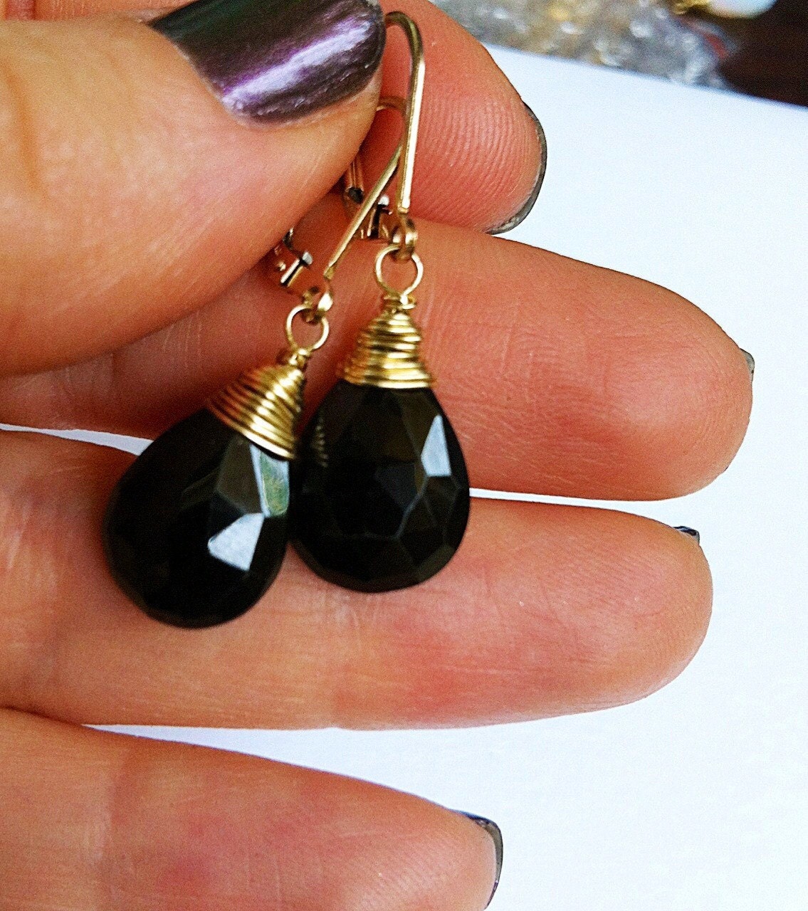 Pendientes Colgantes Con Bisel De ónix Negro Chapado En Oro - España