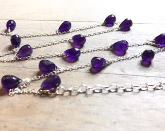 Purple Amethyst Necklace.  Gold. Silver. Rose gold.  Wire wrapped. Gemstone jewelry.  Stationary Necklace.