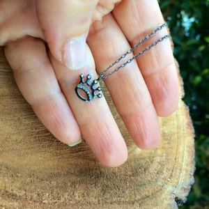 Handmade Tiny Diamond Crown Pendant: Tarnished Sterling Silver Boho Necklace