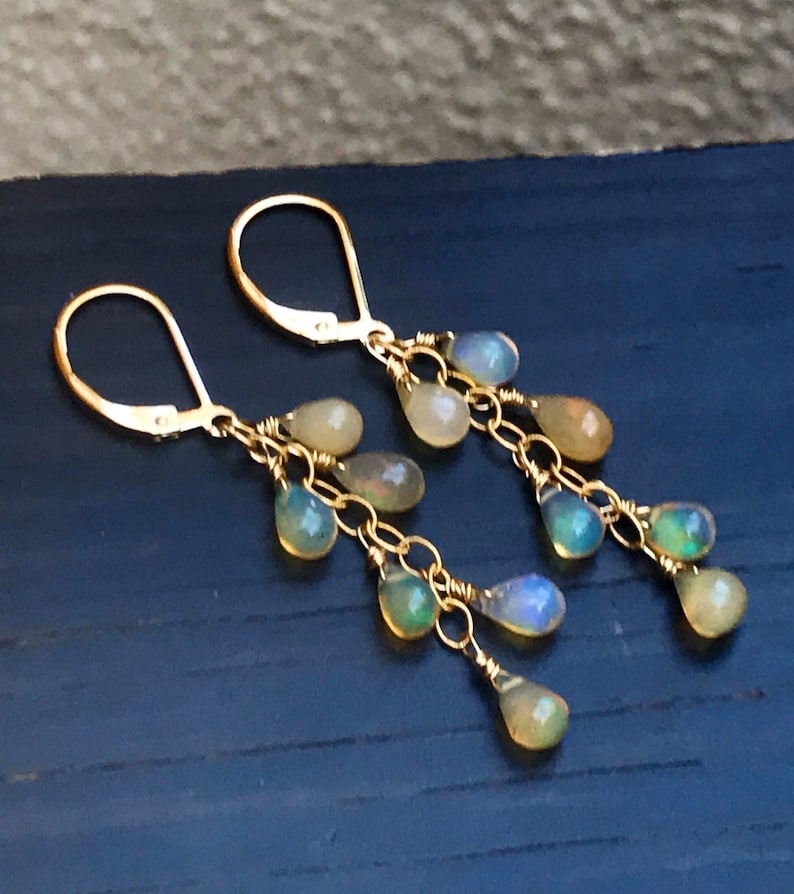 Natural Ethiopian Opal Earrings In 14K Solid Gold, Opal Jewelry - Foto 2