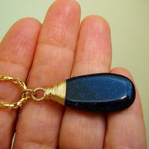 Midnight Goldstone Dark Blue Wire Wrapped Gold Necklace image 1