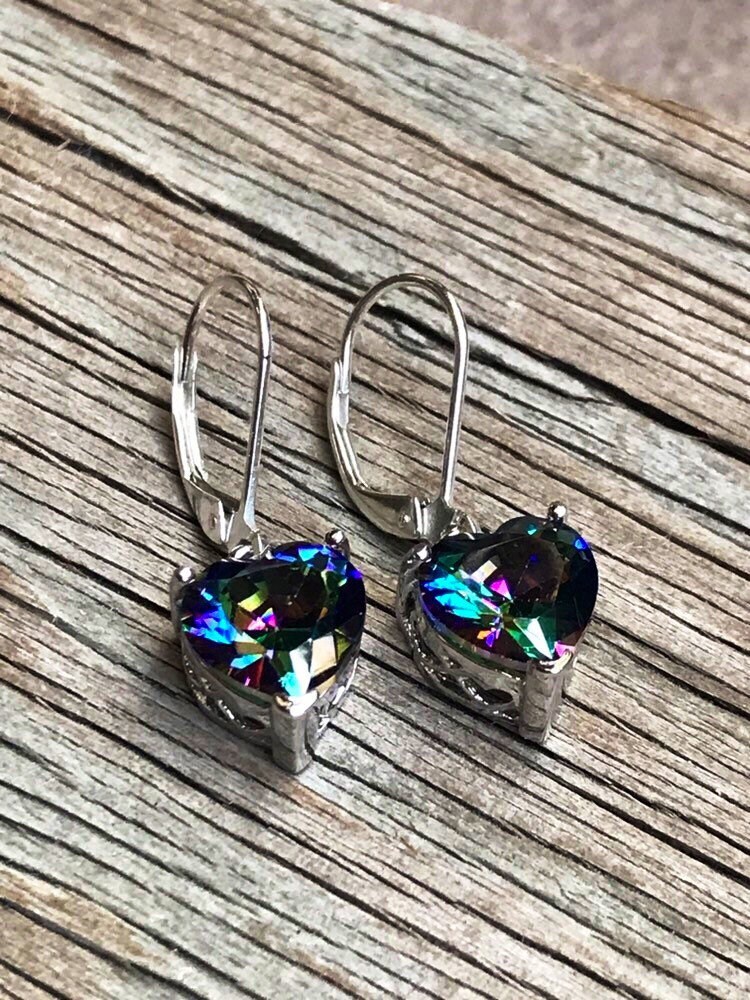 Orecchini Abalone Fatti A Mano In Argento Sterling 925 Con Bellissima Conchiglia Abalone A Forma Di Cuore Con I Colori Dell'arcobaleno - Italia - 12