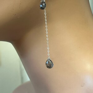 Black tourmalated Quartz earrings. Rutile dangles, long sterling silver. Natural gemstone drops. image 8