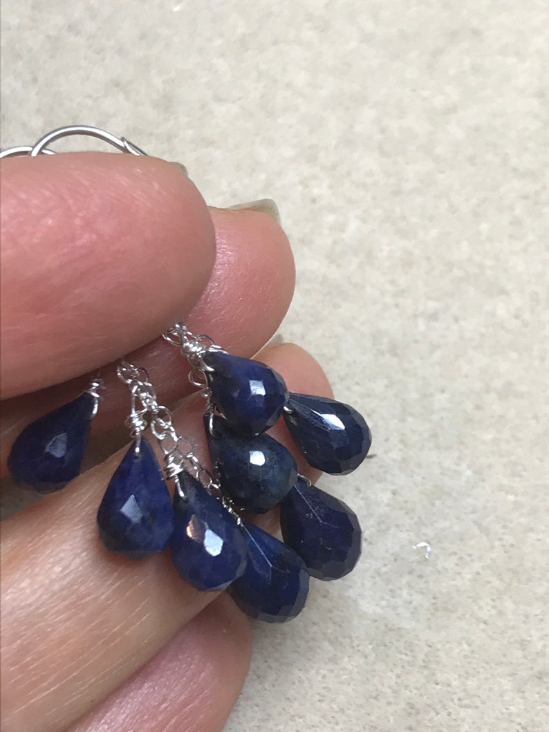 Dark Blue Sapphire stone .925 silver cascade earrings, September birthstone, Virgo jewelry, gemstone earrings. Gold available. image 7