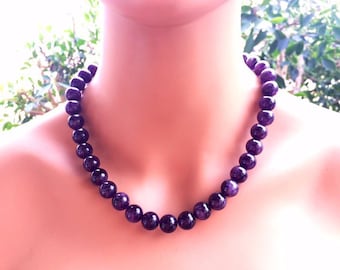 Amethyst Beaded Necklace: February Birthstone, Handmade Gemstone Jewelry