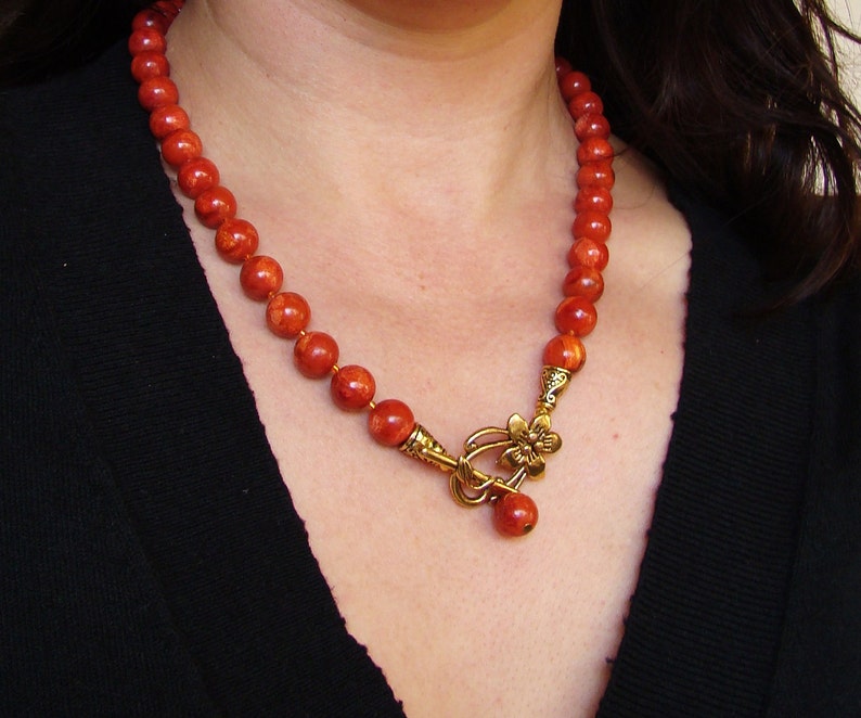 Natural Red Brown Corals Necklace, beaded gemstone jewelry, bamboo corals. Gift for her. image 5