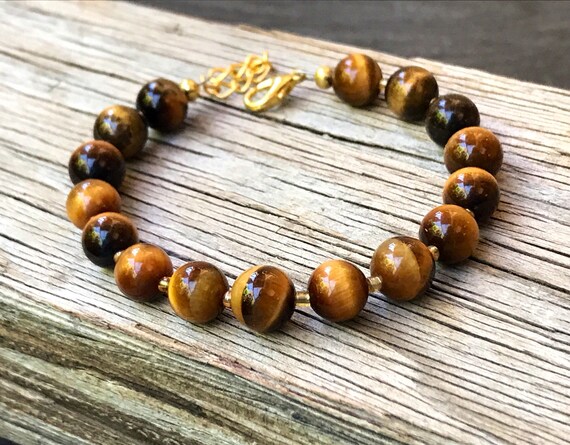 Tiger Eye Beaded Bracelet: Sterling Silver or Gold Filled  Tiger’s Eye Bracelet Brown Natural Gemstone Sterling Silver Beaded handmade display picture 1