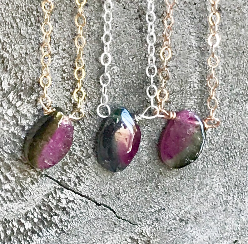 Natural Watermelon Tourmaline Necklace Single Strand Round Beads