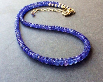 Genuine Tanzanite stone 14k gold fill necklace, natural Periwinkle jewelry. Blue purple tanzanite.  September birthstone.  Gemstone