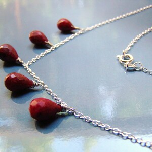 Indian Burgundy Ruby Necklace sterling silver. Natural Dark Red Ruby jewelry. July birthstone. Feminine image 4