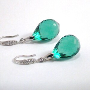 Green Amethysts stone Sterling silver Pave Earrings. Luxury gift for Christmas image 2