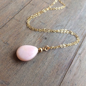 Natural Pink Opal Pendant Necklace, 14k Gold, Genuine Gemstone, Minimalist Jewelry, Bridal Gift, October Birthday, Delicate Dainty Chain.