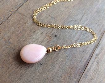 Collana con ciondolo in opale rosa: oro riempito 14k, pietra preziosa autentica