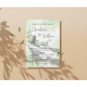 Faire-part de mariage avec RSVP et carte d'informations | Modèle de toile | Thème botanique vert | Modèle de mariage modifiable à téléchargement immédiat