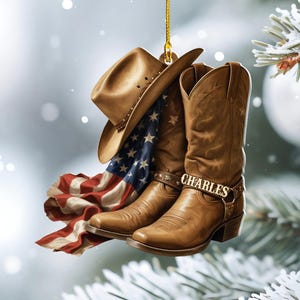 Custom Cowboy & Cowgirl Christmas Ornaments, Custom Cowboy Boot Ornaments, Cowboy Name Ornament Personalized, Ornament for Christmas TT