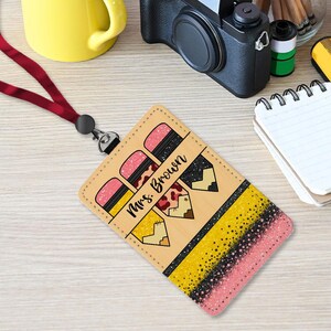 Personalized Teacher Back To School Gift, Custom Teacher Leather ID Card Holder, Custom Teacher Lanyard Accessories, Teacher School Supplies