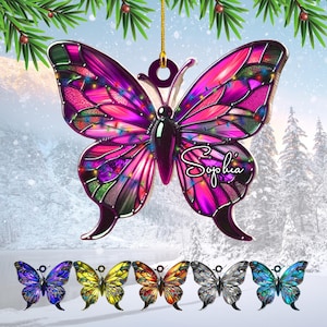 Custom Butterfly Ornament, Custom Name Butterfly Gift, Christmas Tree Decor, Stained Glass Hanging Ornaments, Suncatcher Lovers Gifts TT