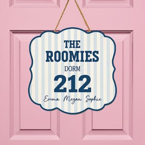 Personalized Coastal Roommate Dorm Door Sign, Custom Name Roomie Apartment Door hanger, Preppy Girls Dorm Room decor Gift, Sorority Sign THT