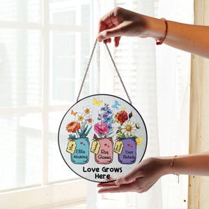 Custom Grandma&#39;s Garden Stained Glass, Personalized Love Grows Here Suncatcher, Birth Month Flowers With Names Gift, Mothers Day Gift