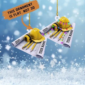 Personalized Construction Worker Christmas Ornament, Personalized Ornament Excavator Christmas Tree Ornament, Contractor Tools Rope Trucks