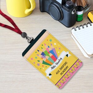 Personalized Teacher Back To School Gift, Custom Teacher Leather ID Card Holder, Custom Teacher Lanyard Accessories, Teacher School Supplies